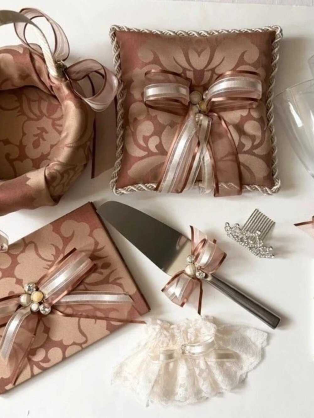 Brown Lace Wedding Accessory Bundle Set #4